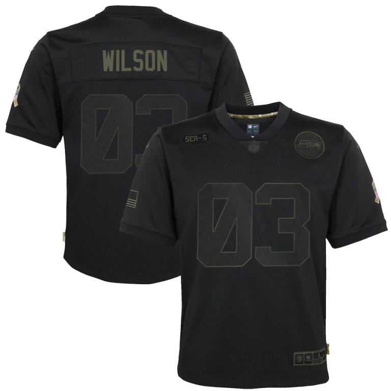 NFL Seattle Seahawks #3 Russell Wilson Nike Youth 2020 Salute to Service Game  Black jerseys->youth nfl jersey->Youth Jersey